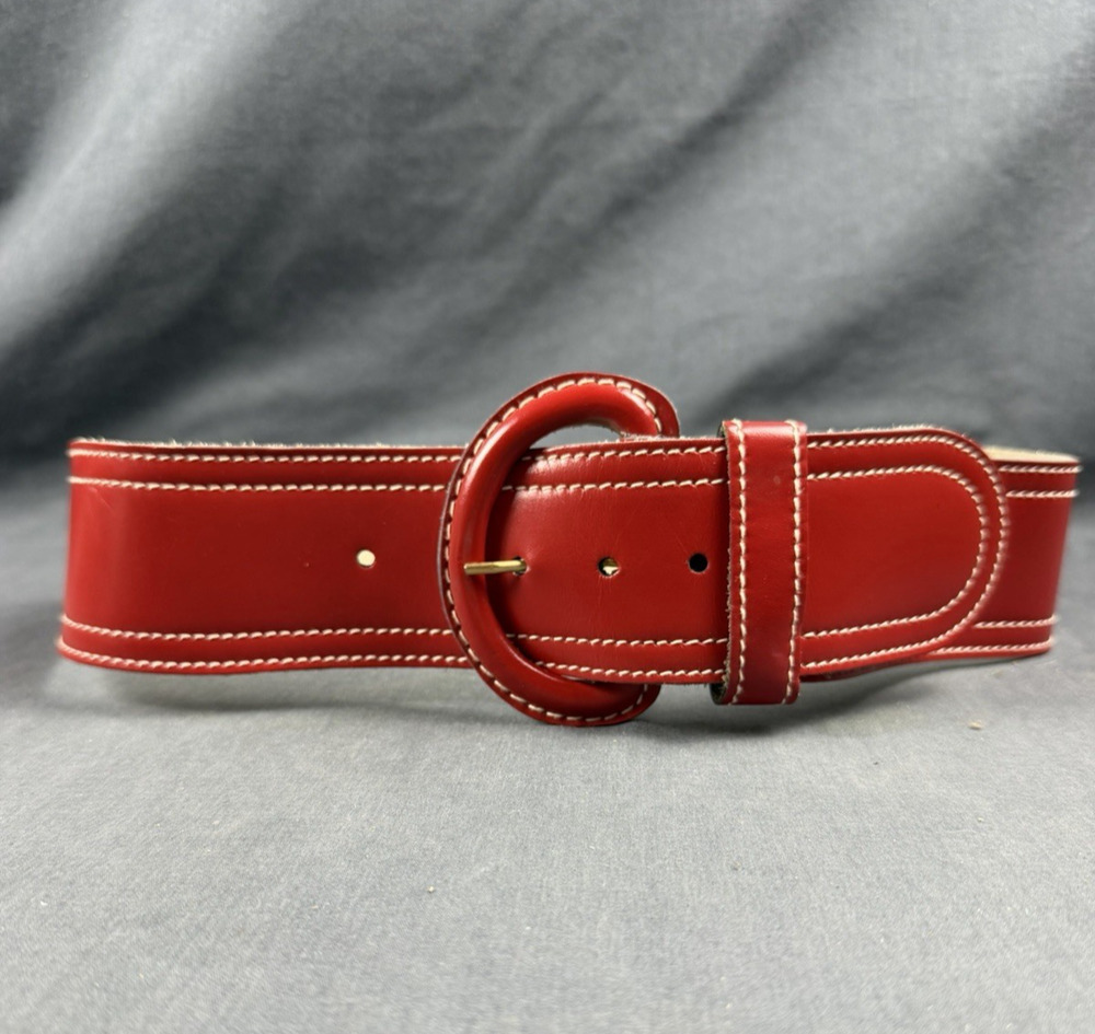 Anne Klein II for Calderon Red Leather Belt Size M #6204 Made in USA